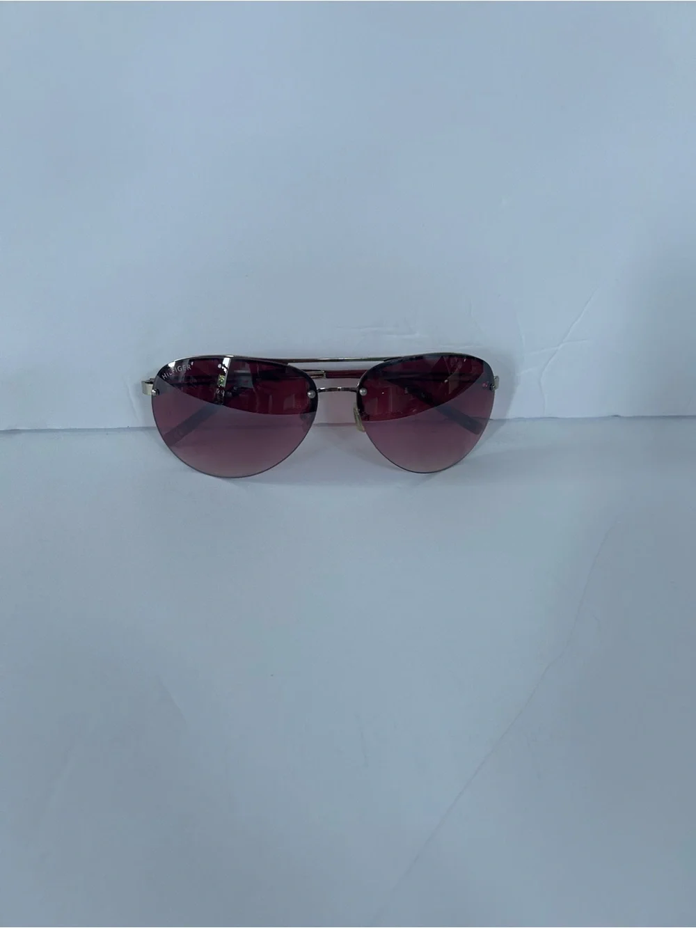 Tommy Hilfiger Men's Aviator Sunglasses with Burgundy Lenses
